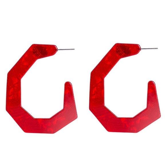 Red Acrylic Geo Shape Hoop Earrings - Picture 1 of 1